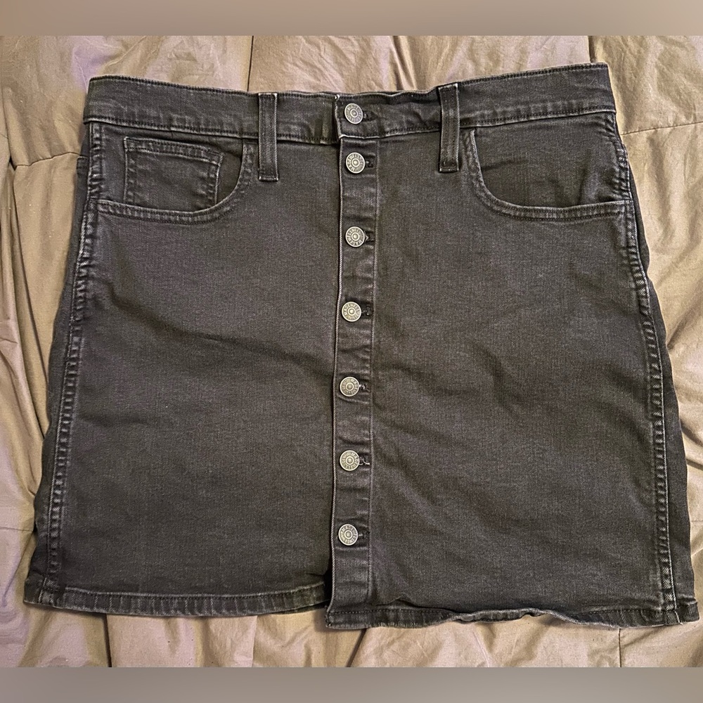 Madewell Black Denim Straight Button Skirt